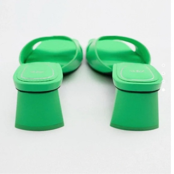 ZARA Mid Height Block Heel Sandals Size 9 (EU 40) Green - Picture 3 of 16